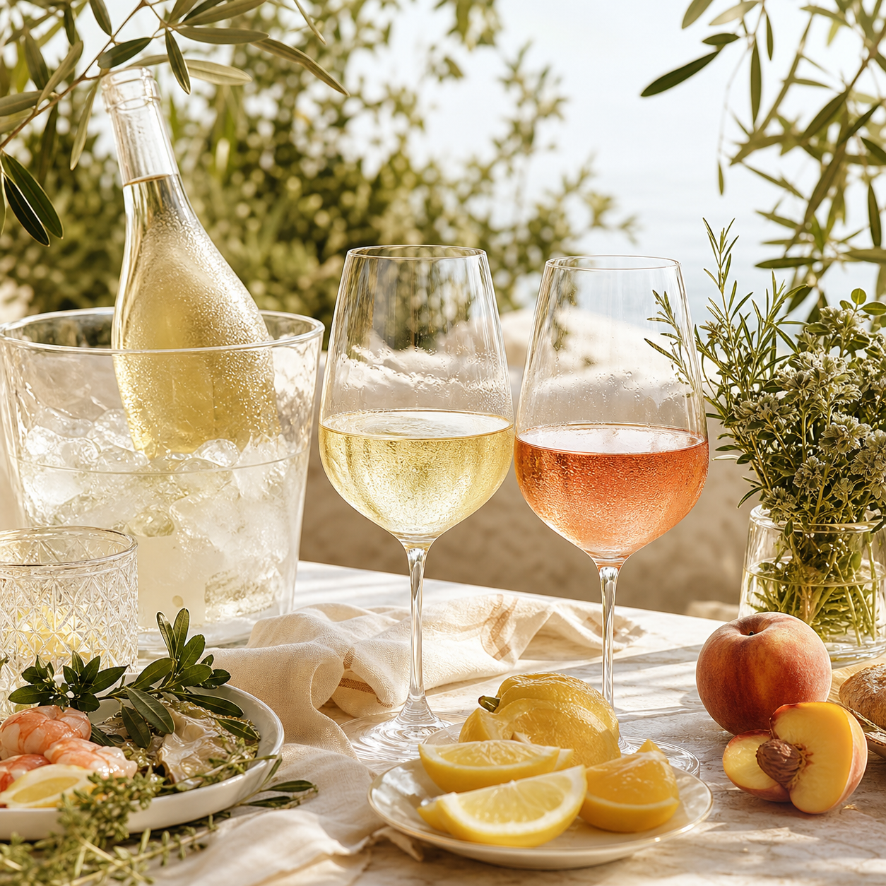 White and rose summer wine promotion illustration