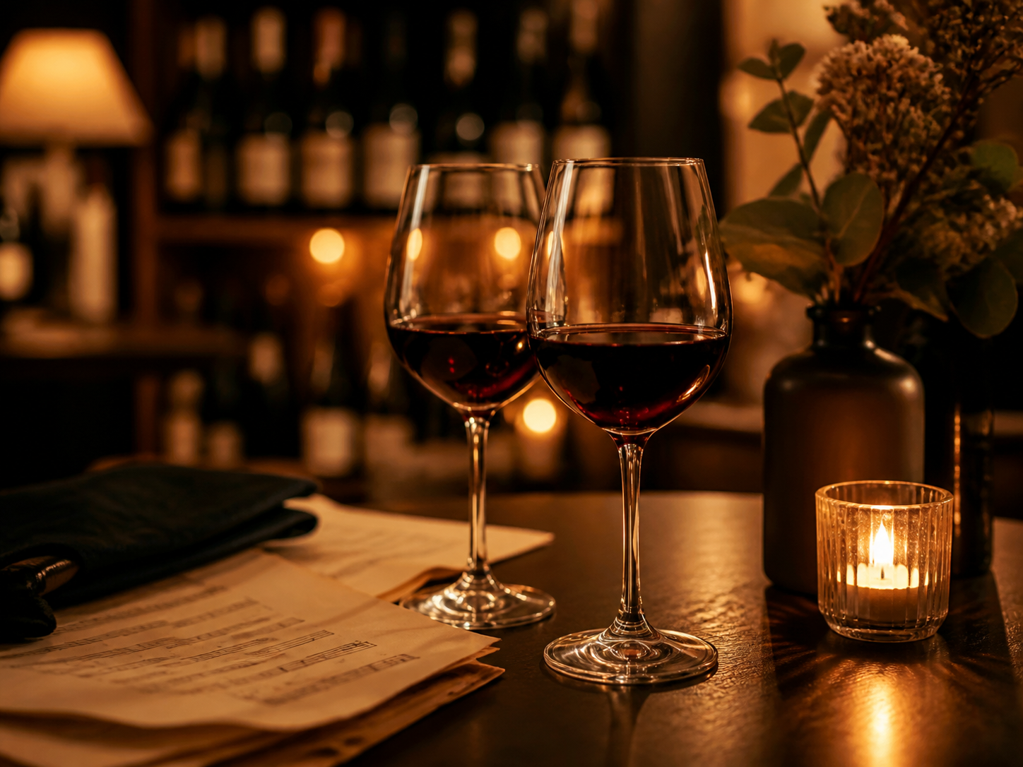 Wine glasses and candlelight for the VAVIN reservation evening
